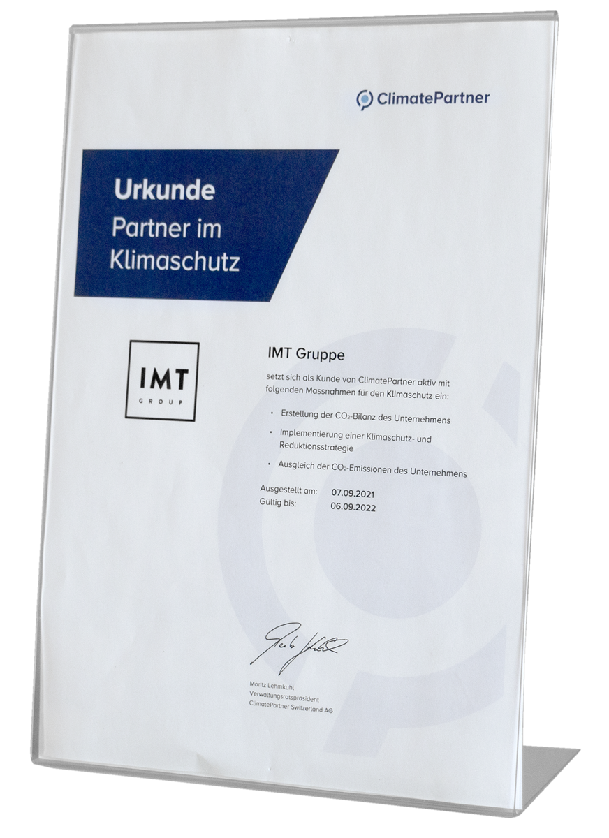 ClimatePartner certificate IMT-group
